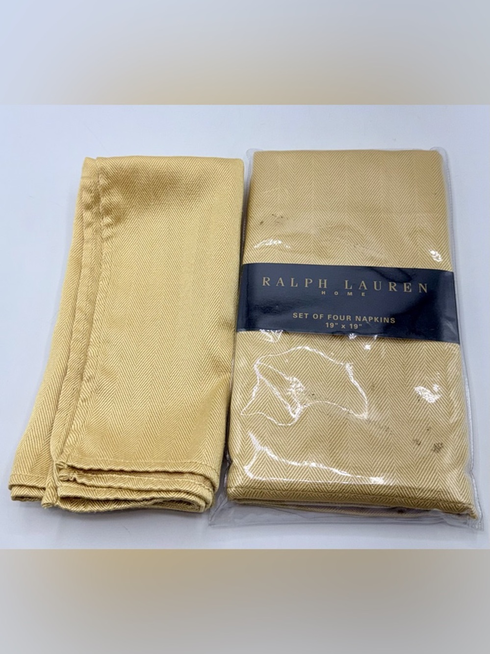 Ralph Lauren Tuxedo Crest Gold Napkins 19" Set 6 Herringbone Cotton 4 New 2 Used